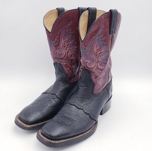 Double H 11" Roper Cowboy Boots Wide Square Toe Black Purple Men's Size 9 M